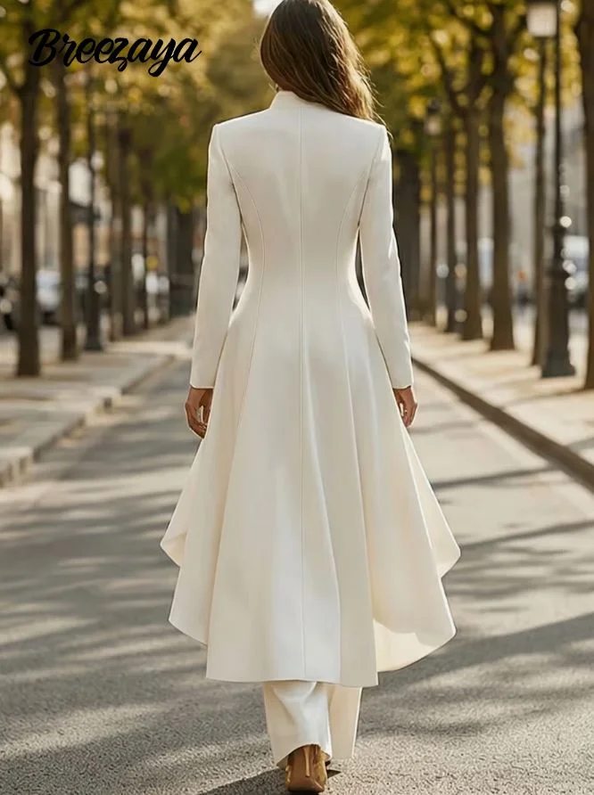 Chaqueta larga fina de mujer con cuello alto - Imagen 3