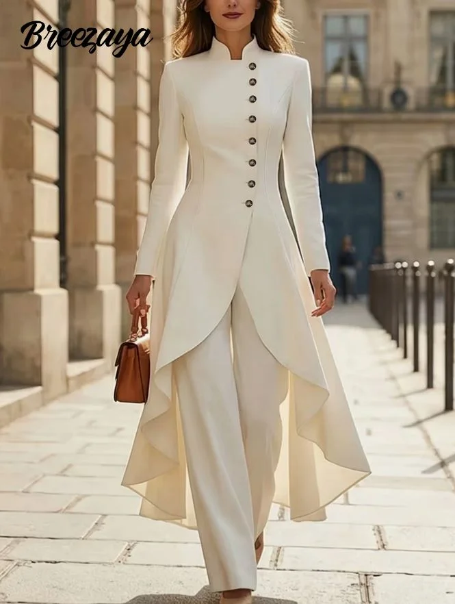Chaqueta larga fina de mujer con cuello alto - Imagen 2
